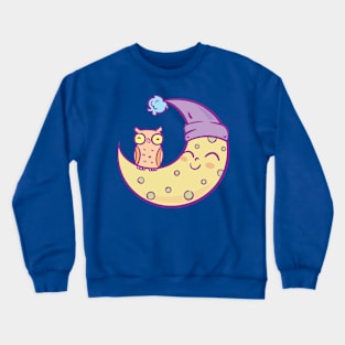 Sleepy Moon with owl Crewneck Sweatshirt